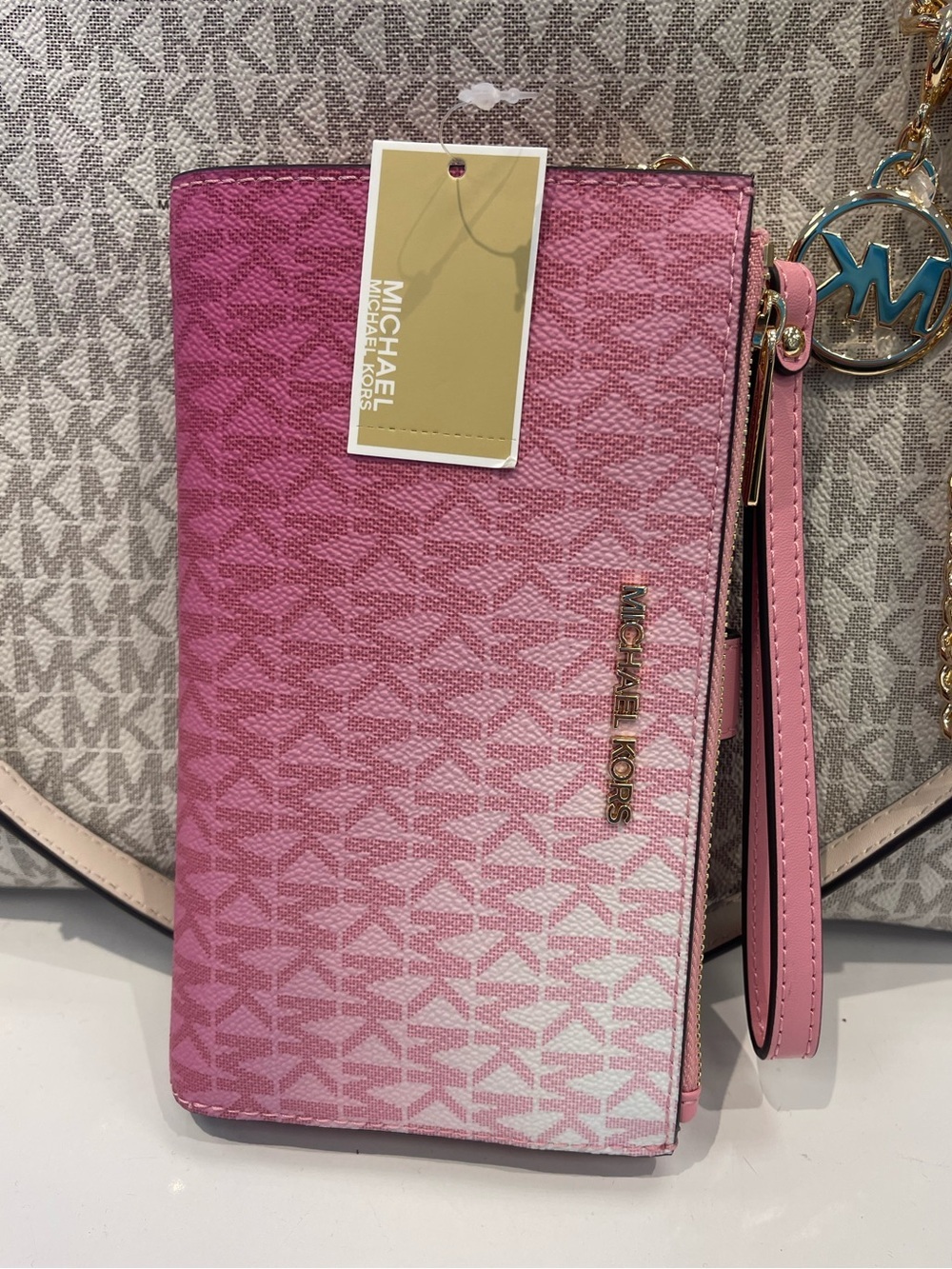 MICHAEL KORS Jet Set Lg Double Zip Ombré Signature Logo Wristlet Phone Holder